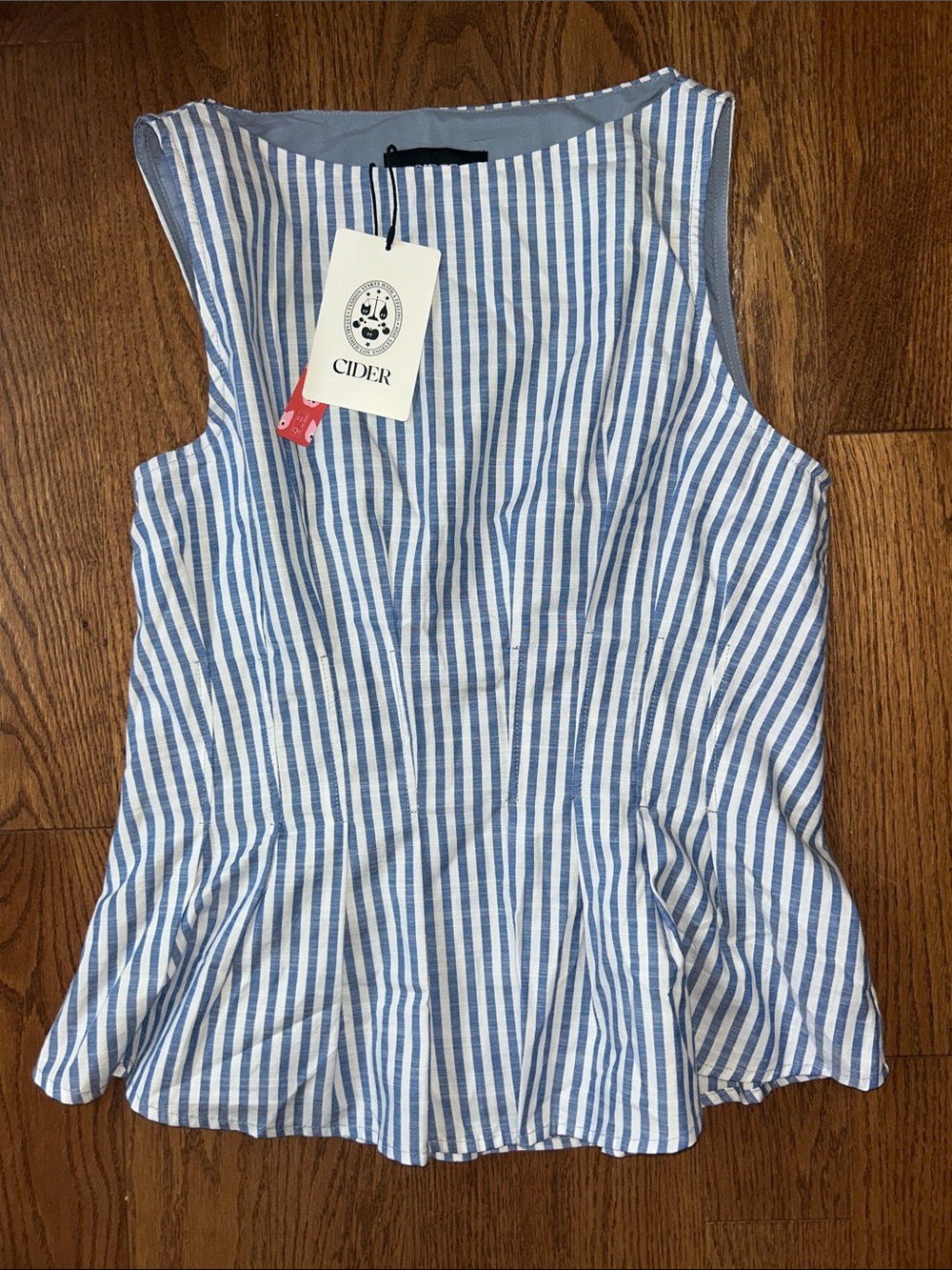 Cider Blue and White Striped Sleeveless Peplum Top
